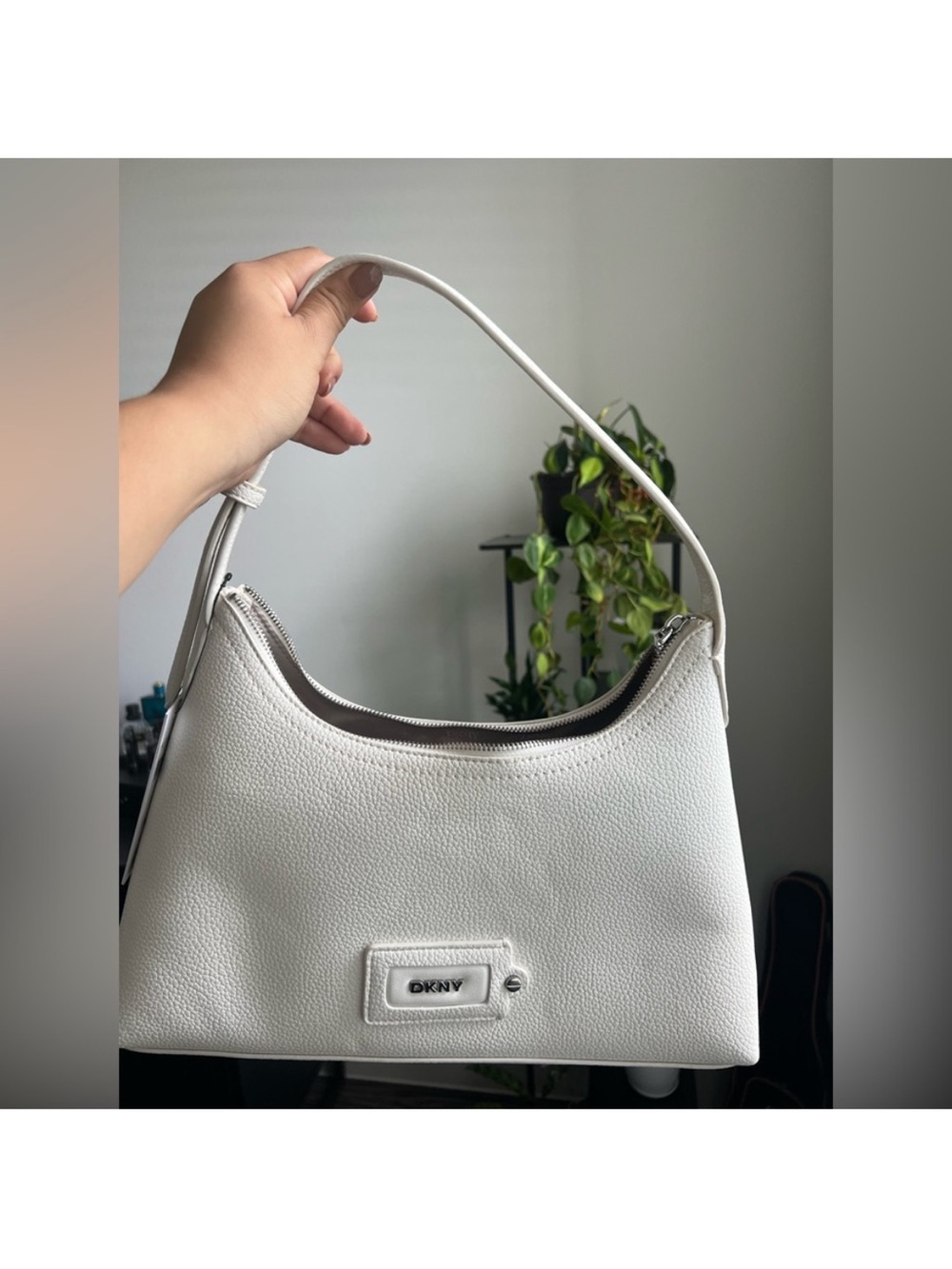 NWT DKNY Glee Shoulder Bag White Faux Pebble Leather Handbag